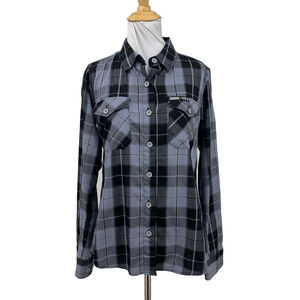 Dixxon Flannel Co Shirt Womens M Medium V Twin Visionary Plaid Button Front